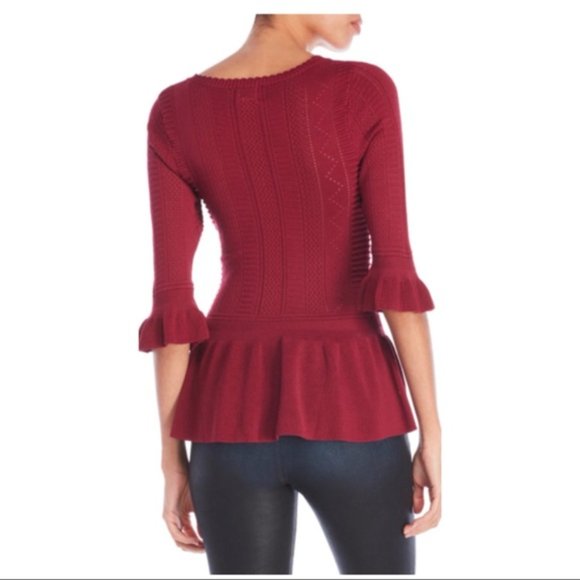 Torn by Ronny Kobo 'Kimberly' Peplum Crochet Style Knit Top Small - Picture 2 of 9